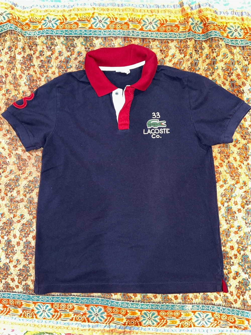 Lacoste Navy 33 Polo with Red Collar men size 4 = medium